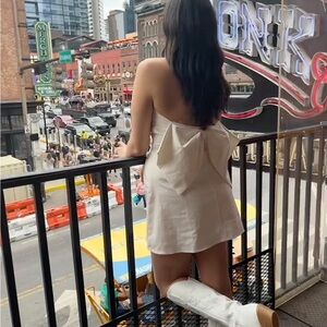 White/Cream Strapless Dress with Bow